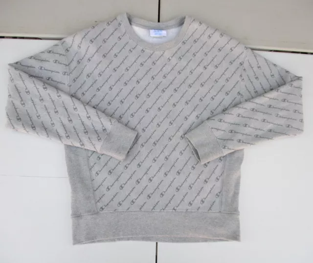 Champion Reverse Weave Sweatshirt Womens Medium Grey All Over Logo Print