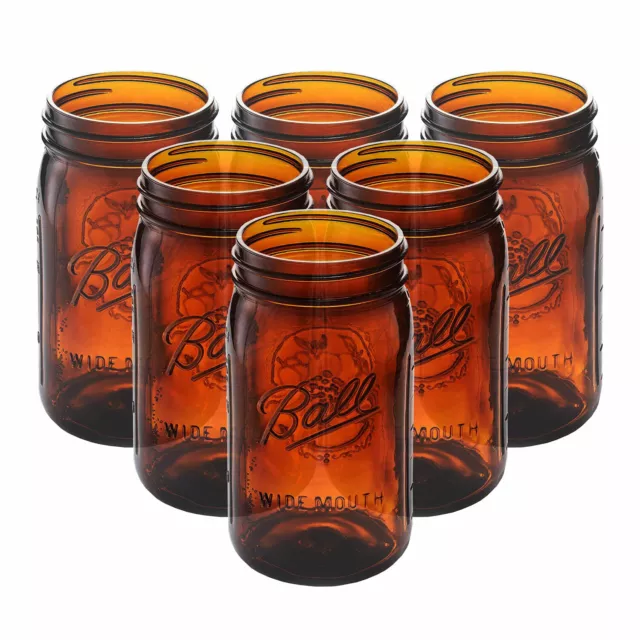 Ball Collection Elite Quart Wide Mouth Amber Canning Jar, Bulk, 6 Jars (No Lids