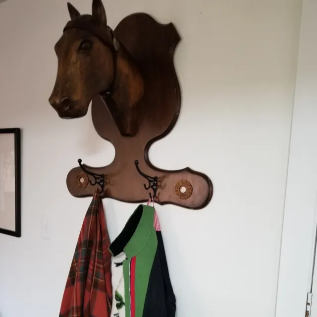 Hand Carved LARGE Wooden Horse Head Coat Rack By C.J.  BERRY one of a kind
