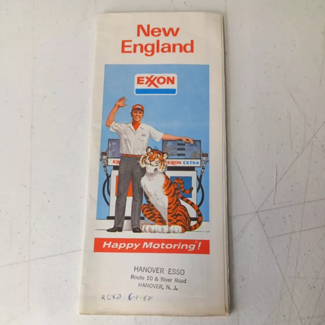 Road Map 1974 Exxon New England United States Oil Gas Service Station Vintage