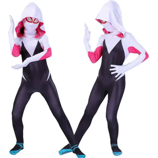 Tuta con cappuccio per ragazze Spider Gwen Stacy cosplay bambini Spiderman body regalo Regno Unito