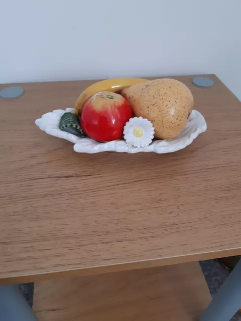 Vintage White Ceramic Dish With Ceramic Fruit - USED