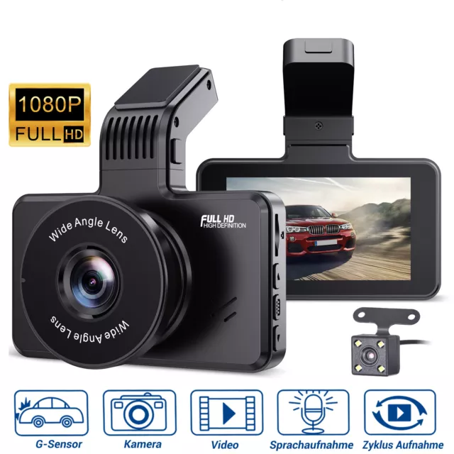 Dual Lens 1080P Ful l HD DashCam Autokamera KFZ DVR Recorder Vorne Nachtsicht