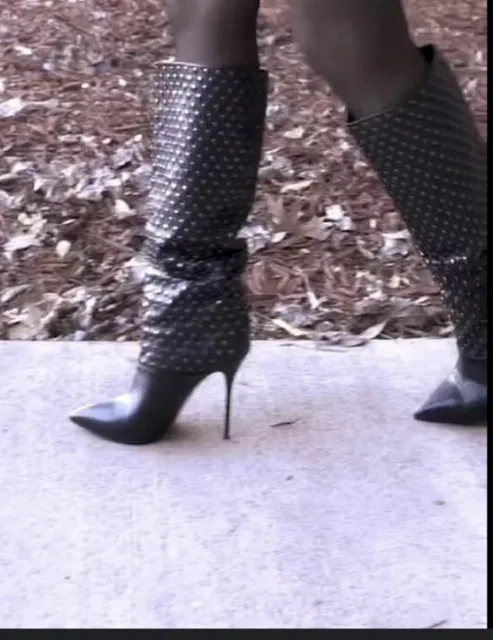 CASADEI Studded Leather Boots Stiletto High Heels 8 $1.3k