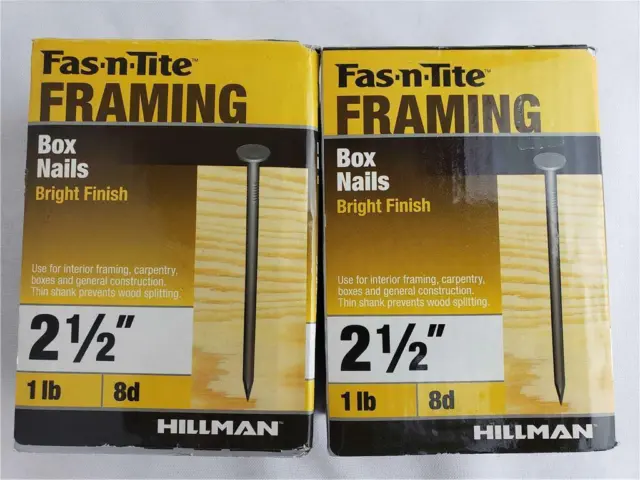 = Lot of 2 Boxes Fas-N-Tite Framing Box Nails Bright Finish 2-1/2"  NEW BB81