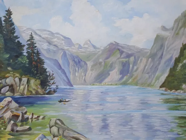 Dmnbpe - Pintura Al Óleo Firmado E. Bockel Montañas Lago Kahn - Vintage - Marco 2