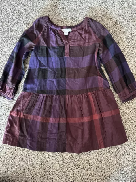 Burberry Children Girls Dress Long Sleeve Plaid Purple 6Y