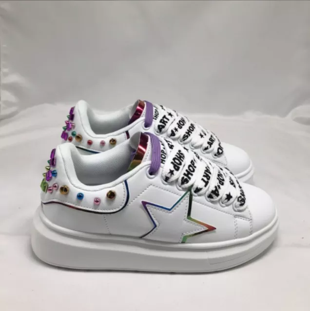 Sneakers Shop Art Kim bianco con borchie multicolor zeppa 4,5 cm SCONTO DA LIST