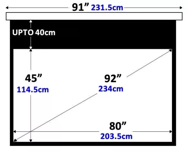 92" Electric HD Projector Screen Home Cinema Aspect Ratio 16:9 Glass Bead 2