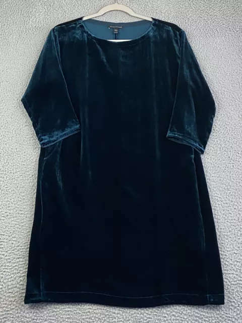 Eileen Fisher Velvet Bateau Neck Short Shift Dress Teal Blue Green XXS NEW $338