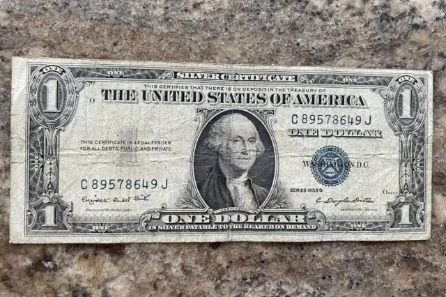1935 G $1 Silver Certificate United States Note Blue Seal C89578649J Very Good