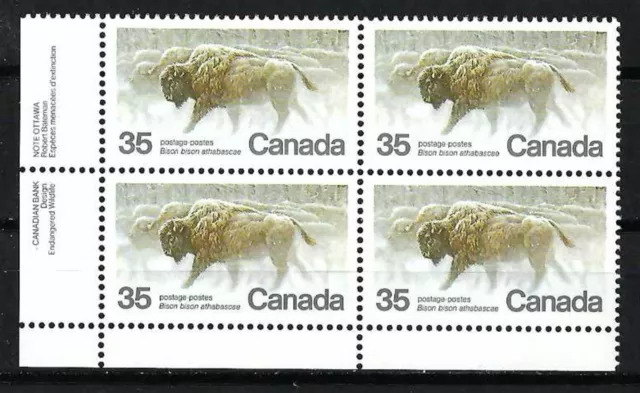 Canada - Scott 884 - Vfnh - Ll Plate Block - Endangered Wildlife - Wood Bison