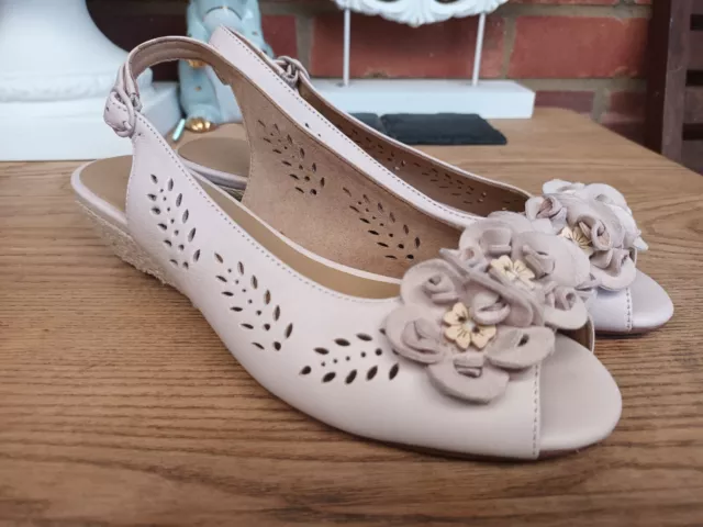 HOTTER BETSY SANDALS Multicolour Rose Floral Peep Toe Wedges Size