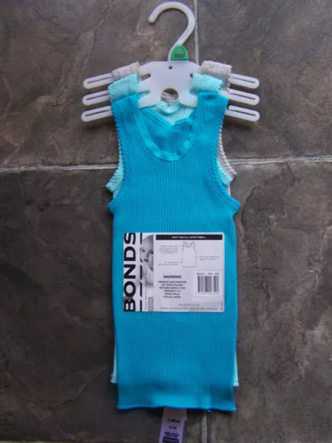 BNWT Baby Boy's Bonds Aqua & Grey 3 Pack Cotton Knit Singlets Size 000