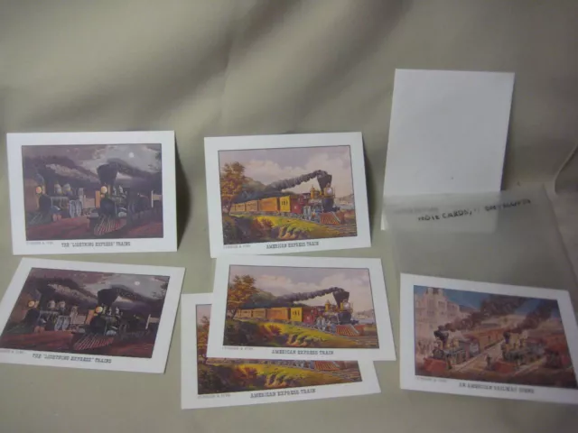 Currie & Ives Train Note Cards American Express Lightning Express Railway