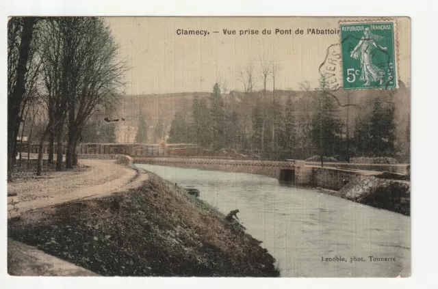 CLAMECY - Nievre - CPA 58 - Belle carte toilée couleur Vue du pont de l'Abattoir