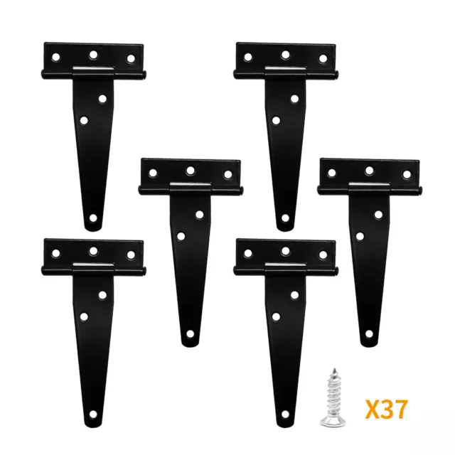 6Pcs 4" Tee Hinges Black Decorative Strap T Hinge Door Gate Shed