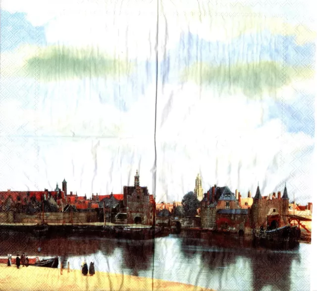 Serviettes en papier peinture Vermeer vue de Delft. Napkins Vermeer painting