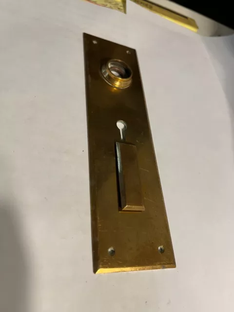 Antique vintage solid brass double key hole door knob lock plate
