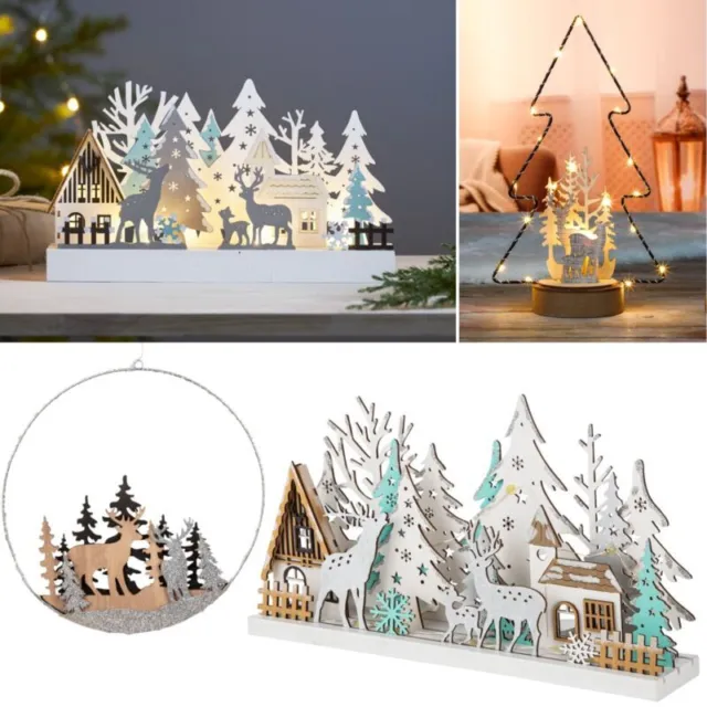 Led Holz-Silhouette beleuchtet Deko-Objekt Weihnachten Aufsteller Fensterdeko 3D
