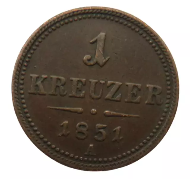1851-A Austria One Kreuzer Coin