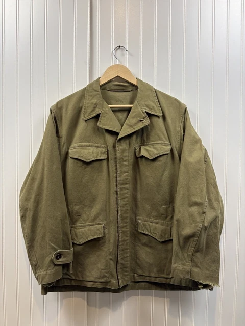 VINTAGE 1950S FRENCH Army M-47 Field Jacket Olive Drab Sateen 24x28 ...