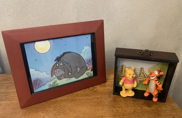 Handcrafted Winnie The Pooh Shadow Box, Pooh Disney Figurine And Eeyore Picture
