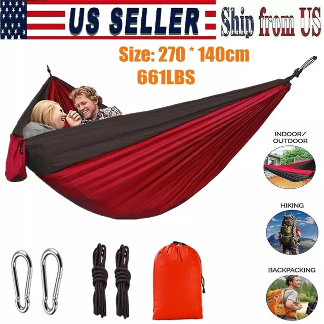 2 Person Double Camping Hammock Chair Bed Outdoor Hanging Swing Sleeping Garden