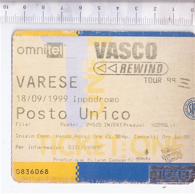 VASCO ROSSI Varese italy 18 Settembre 1999  - biglietto concerto originale