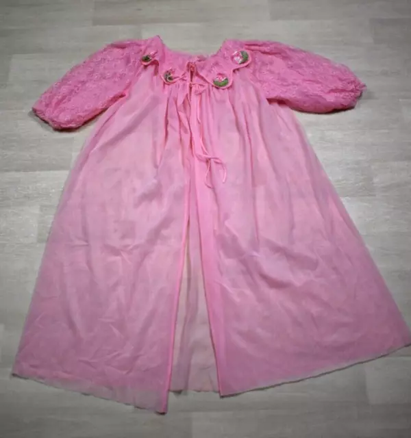 70S NYLON CHIFFON Lace Peignoir Robe Pink Lolita Coquette VTG Medium ...