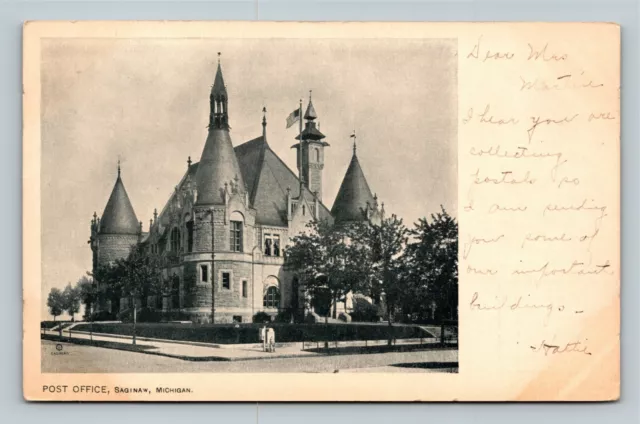 Saginaw MI, US Post Office Building, Spires, Tower, Michigan Vintage Postcard