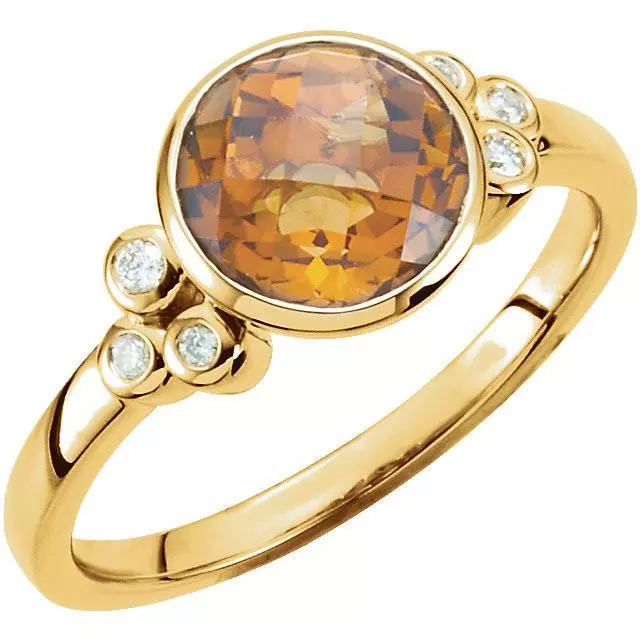 14K 1.87CTW Bezel Set Genuine Citrine and Diamond Ring