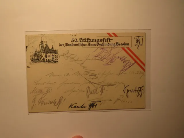 Akademische Turn-Verbindung Breslau ATV 50. Stiftungsfest 1926 Karte Studentika