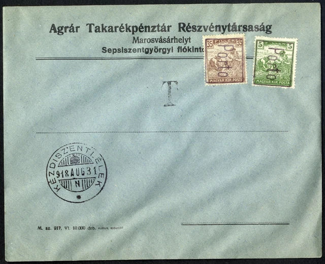 Romania Hungary 1918  philatelic cover PORTO-DUE PROVISORAL  @ KÉZDIVÁSÁRHELY 6