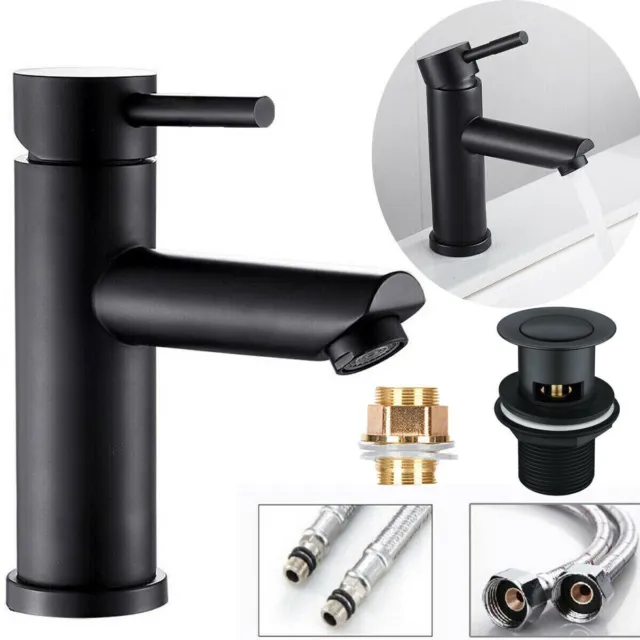 Black Waterfall Bathroom Tap Basin Sink Modern Mono Mixer Cloakroom+Waste Faucet