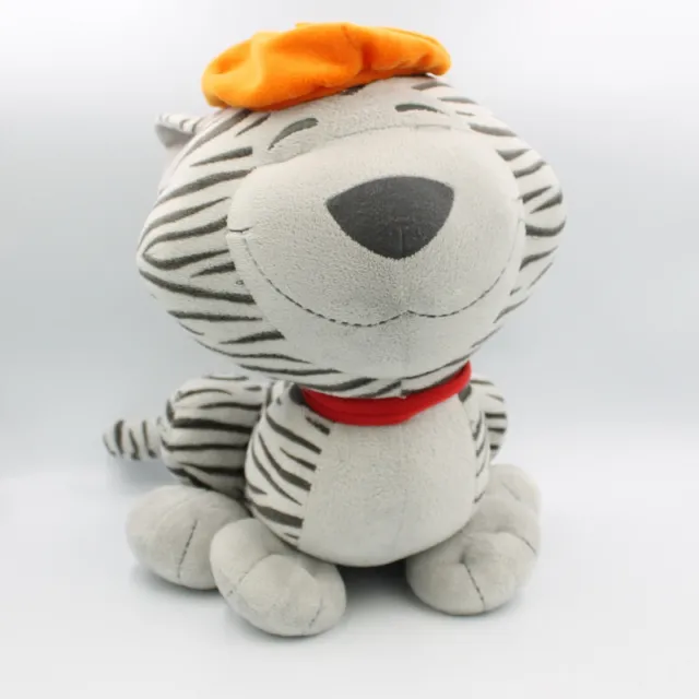Grand Doudou peluche chat tigré gris casquette orange CARRE BLANC  - 27419