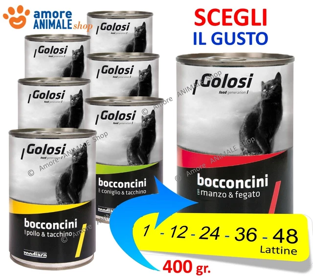 GOLOSI Cat Bocconcini, Lattine 400 gr → GUSTI Vari - Umido Gatto, Cibo Per Gatti