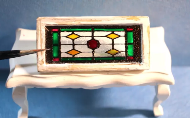 Original OOAK Mini Dollhouse Antique Style Shabby Stained Glass Window N Woolmer