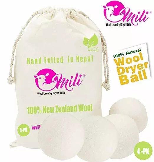 Wool Dryer Balls by 4-Pack, XL Size Premium Reusable Natural Fabric Softener