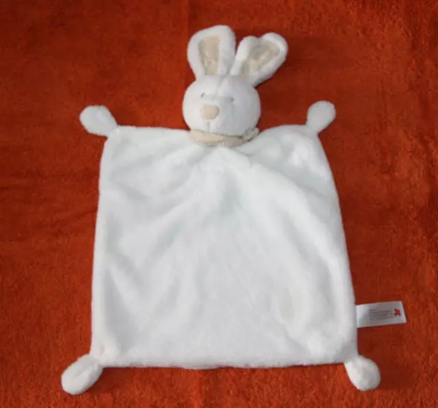 Nicotoy Simba Doudou Lapin Plat Rectangle Blanc Ecru Gm Bandana Marron Kom9