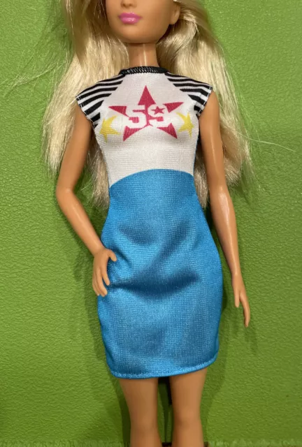 NEW Barbie Fashionista Sporty DRESS Star 59 Blue White Black Silky Polyester 2