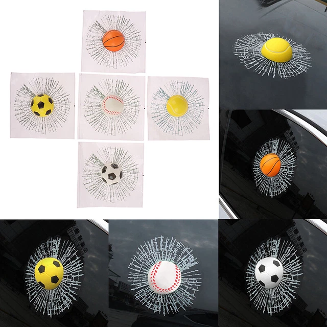 Car Baseball Football Tennis Stereo Broken Glass 3D Car Stickers Self Adhes*LN