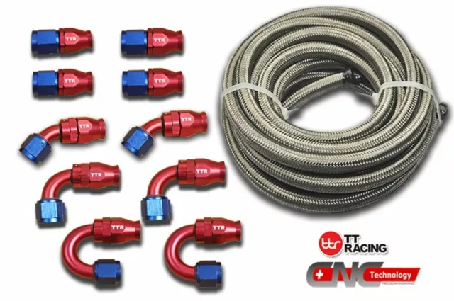 8-AN AN8 Braided Steel PTFE Fuel Hose 20FT 6M Swivel Teflon PTFE 10 Fittings Kit