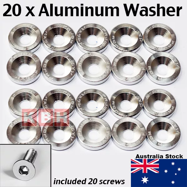 20pcs Billet Aluminum Fender Bumper Washer Bolt Engine Bay Dress Up Kit SILVER