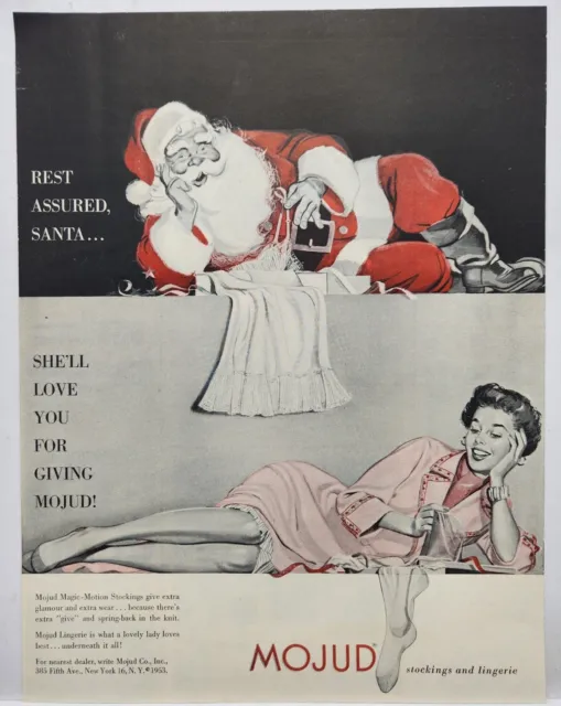 1953 Mojud Stockings & Lingerie Vtg MCM Print Ad Man Cave Poster Art Deco 50's