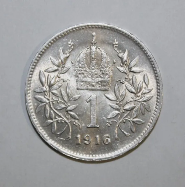 S2 - Austria 1 Corona 1916 Brilliant Uncirculated Silver Coin - Franz Josef I