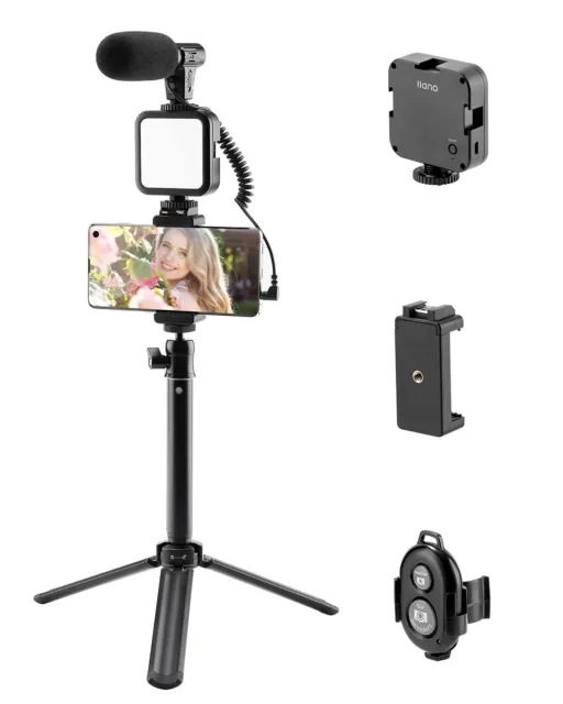 Smartphone vlogging kit with light and mic