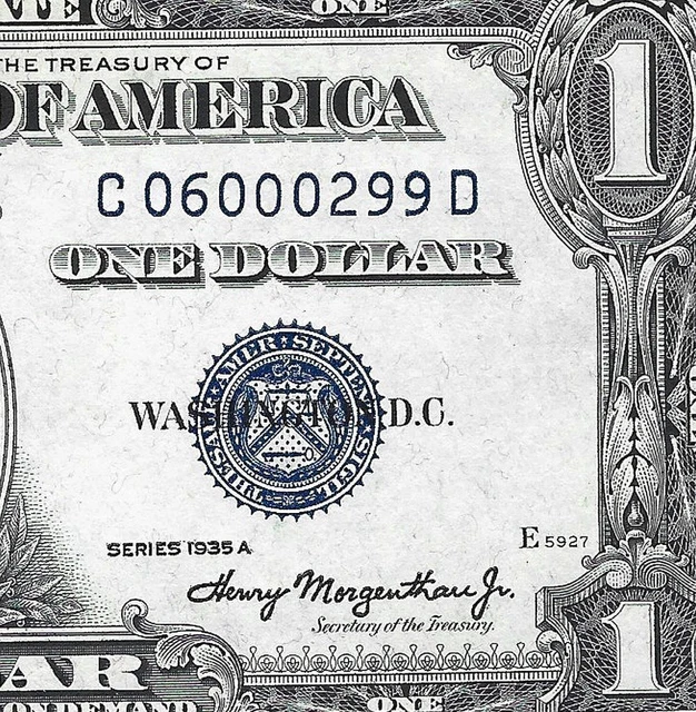 1935 A Silver Certificate Dollar $1 Crisp Uncirculated Unc FANCY S/N C06000299D