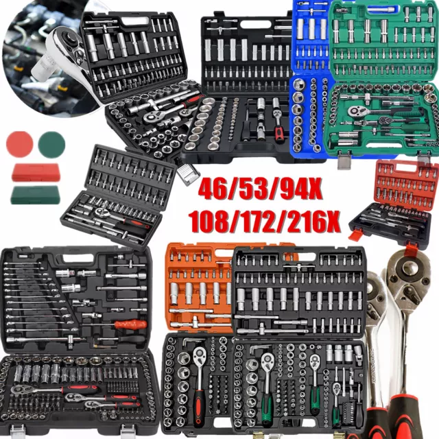 172/216X Socket Set 1/2" 1/4 3/8" Ratchet Screwdriver Bit Car Repair Tool Kit