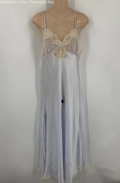 Vintage Christian Dior Womens Light Blue Sleeveless Pullover Lingerie Slip Dress